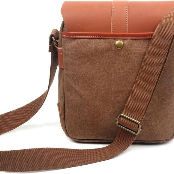Genuine Leather & Waxed Canvas Crossbody Bag – 10-Inch, Waterproof & Durable - Picture 3 of 8